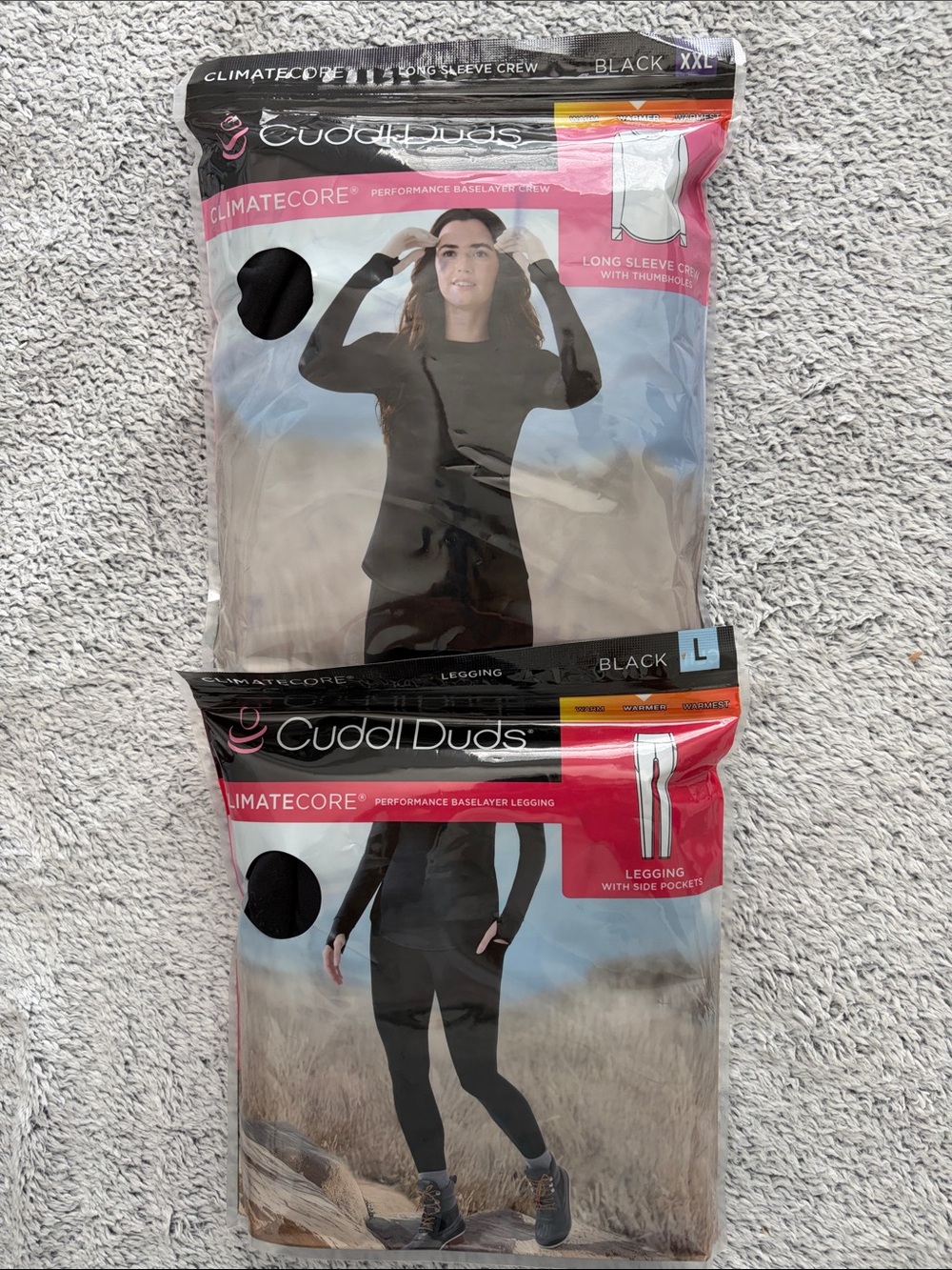 Cuddl Duds ClimateCORE Set Black Long Sleeve Crew Size XXL  & Legging Size L